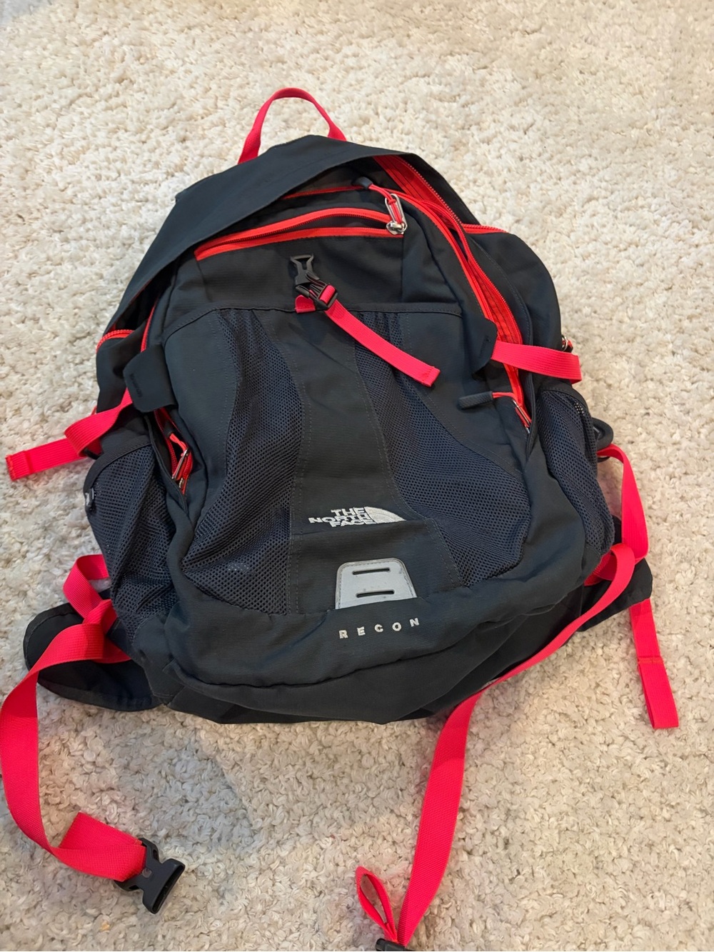 The North Face Black Backpack with Red Trim and Straps